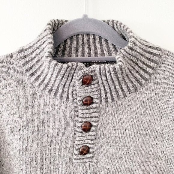 Daniel Blasi made in Italy wool blend grey quarter button mock collar sweater - Picture 2 of 8